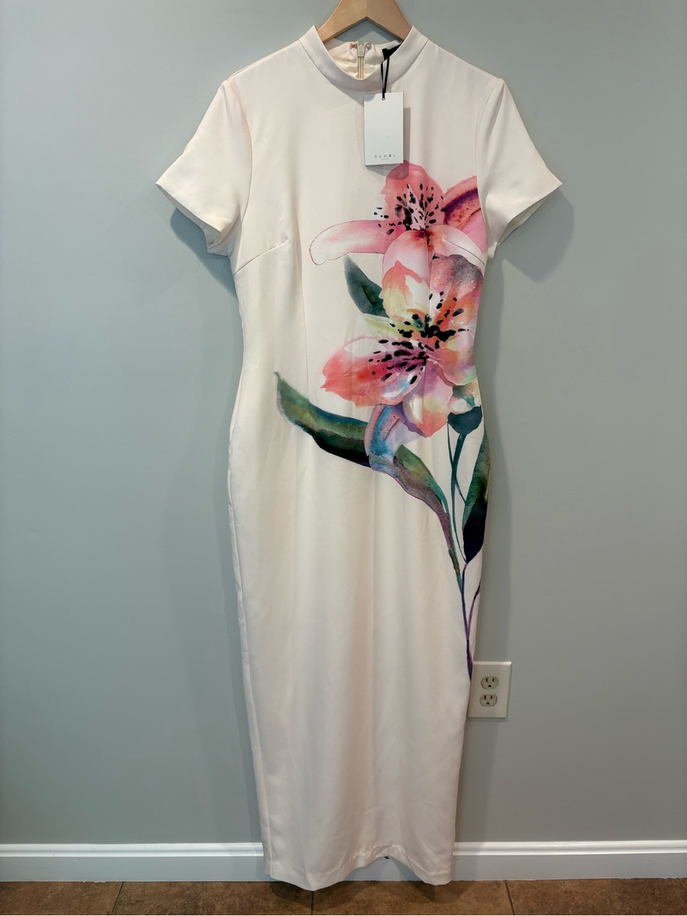 Club L Hessie White Lily Print High-Neck Maxi Dress Sz 10 New - Picture 3 of 9